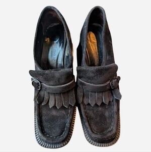 Room black crepe leather loafers fringe detail chunky soles Size 8 Made In Italy
